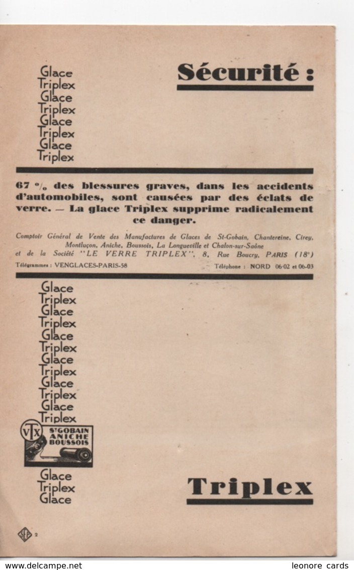 Vieux Papiers.Publicité.Dépliant.Triplex Sécurité Glace - Publicités