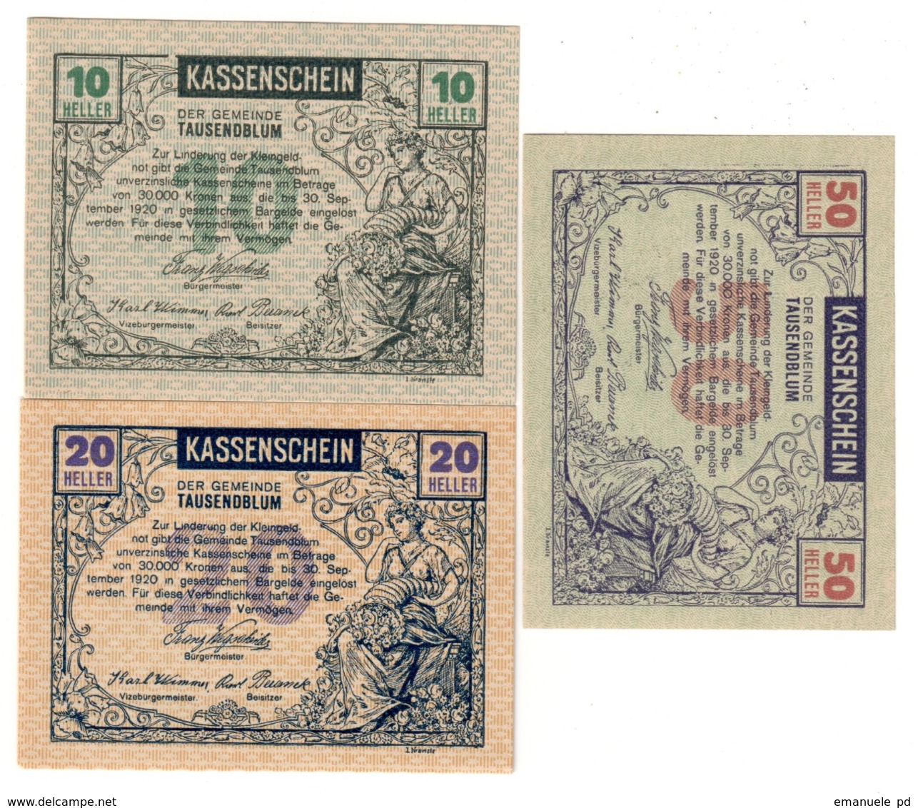 Austria Notgeld Lot / Set - TAUSENDBLUM X 3 - Austria