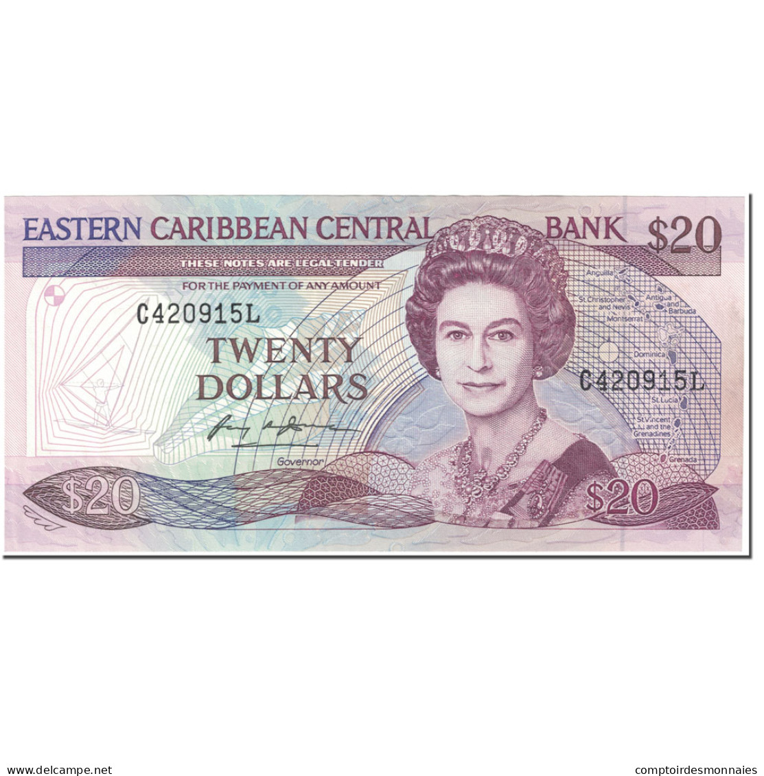 Billet, Etats Des Caraibes Orientales, 20 Dollars, 1988-93, Undated (1988-93) - East Carribeans