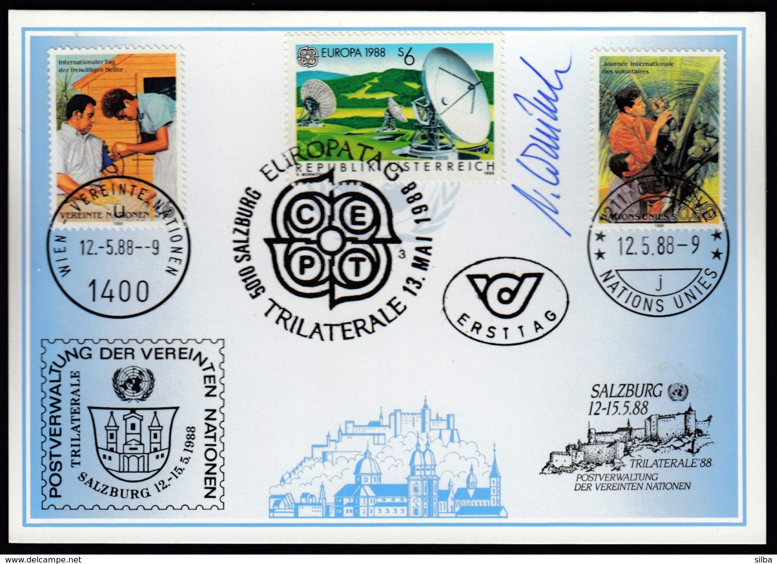 United Nations Geneva Vienna 1988 / TRILATERALE Salzburg, Europa Day / Philatelic Exhibition - Philatelic Exhibitions