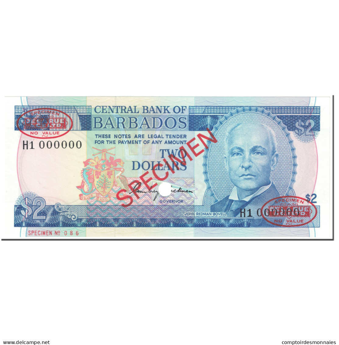 Billet, Barbados, 2 Dollars, 1980, Undated (1980), Specimen, KM:30s, NEUF - Barbados