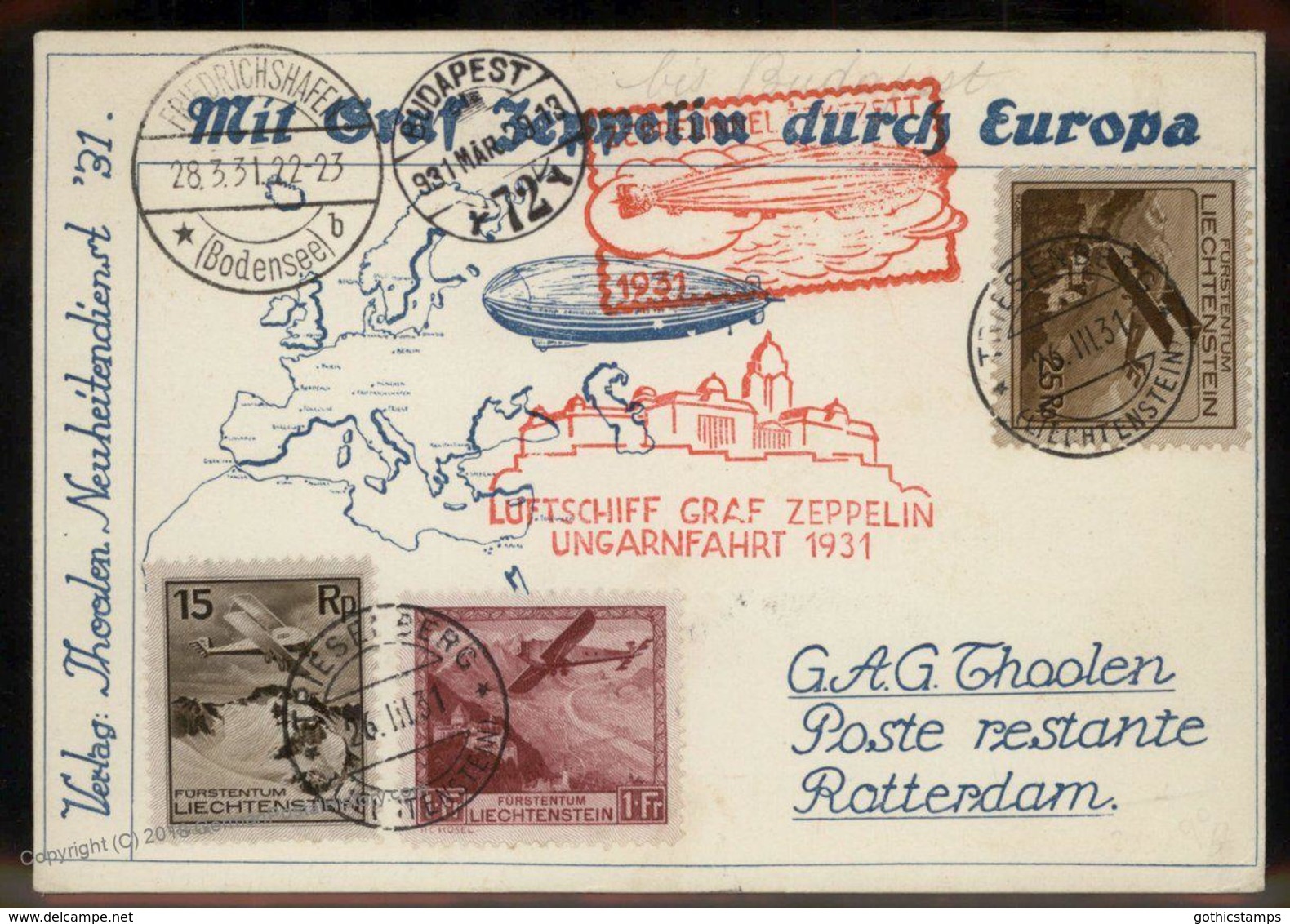 Liechtenstein 1931 Graf Zeppelin Budapest Hungary Si101 Cover Ungarnfahrt 93303 - Other & Unclassified