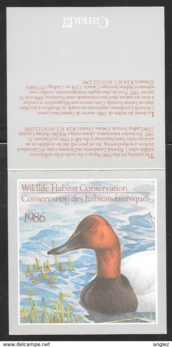 Canada - 1986 $4.00 Wildlife Habitat Conservation Stamp In Booklet - Canvasback Ducks - Unmounted Mint MNH - Entenvögel