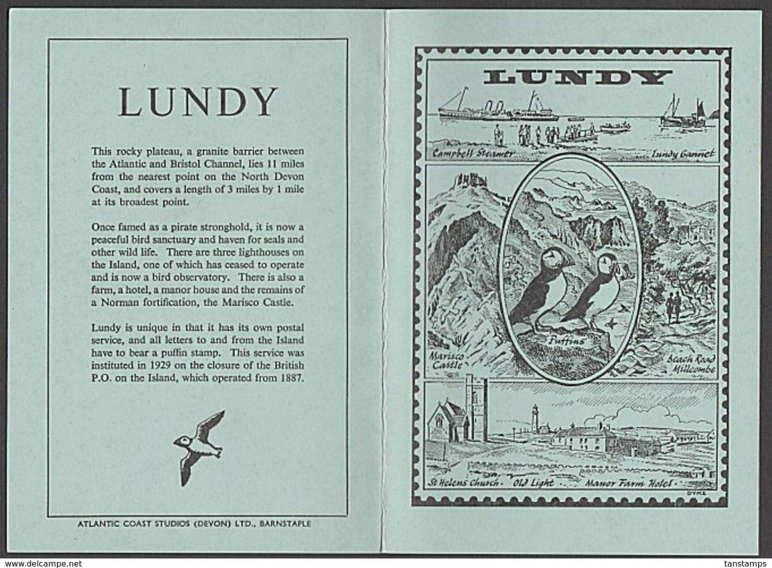 LOCAL ISSUE LUNDY ISLAND 1954 BLUE SOUVENIR FOLDER - Local Issues