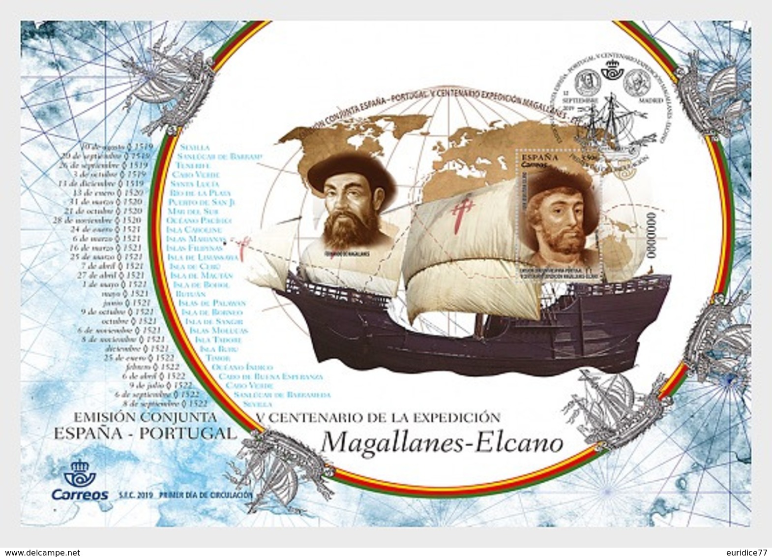 Spain 2019 - Joint Issue Spain-Portugal, 5th Centenary Of The Magellan-Elcano Expedition - Nuevos