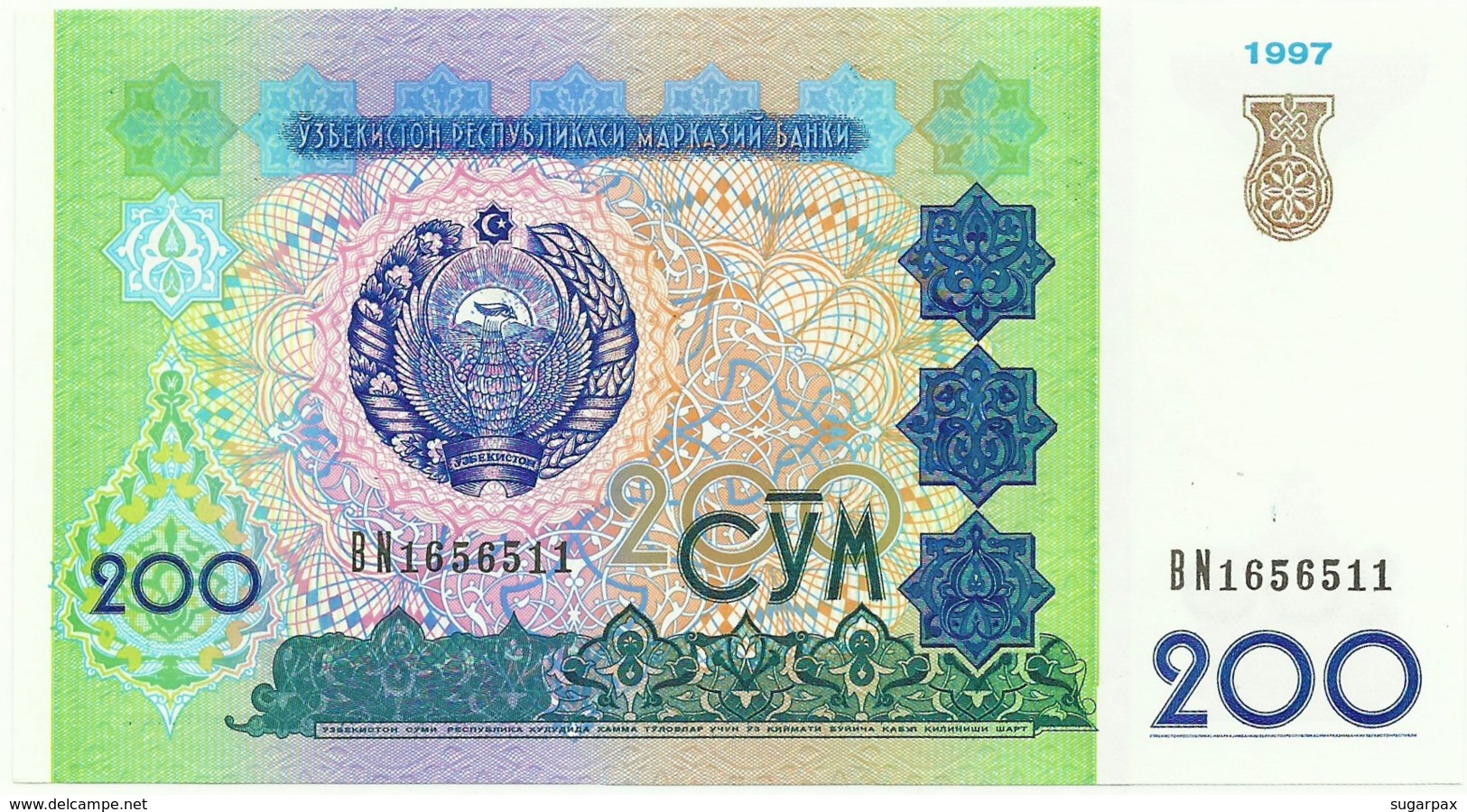 Uzbekistan - 200 Sum - 1997 - Unc. - Pick 80 - Serie BN - Uzbekistan