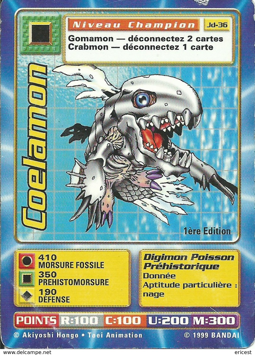 B - CARTE DIGIMON COELAMON 1ERE EDITION JD-36 FR ETAT MOYEN (Plis Nets Sur La Carte Et Bord Supérieur Abîmé) - Autres & Non Classés