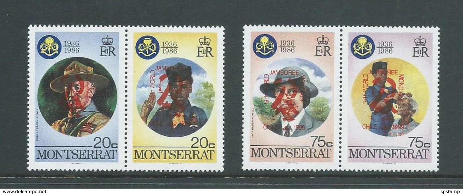 Montserrat 1995 Boy Scout Jamboree Overprints On Girl Guide Anniversary Set Of 2 Pairs MNH - Montserrat