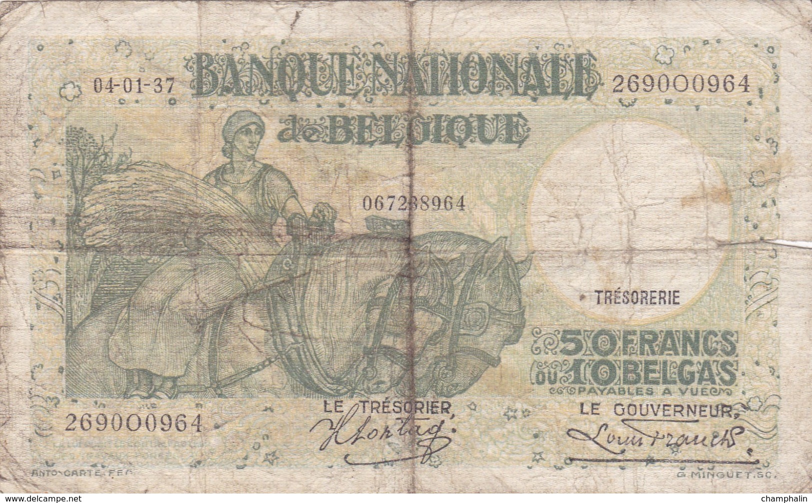 Belgique - Billet De 50 Francs Ou 10 Belgas - 4 Janvier 1937 - P106 - 50 Franchi-10 Belgas