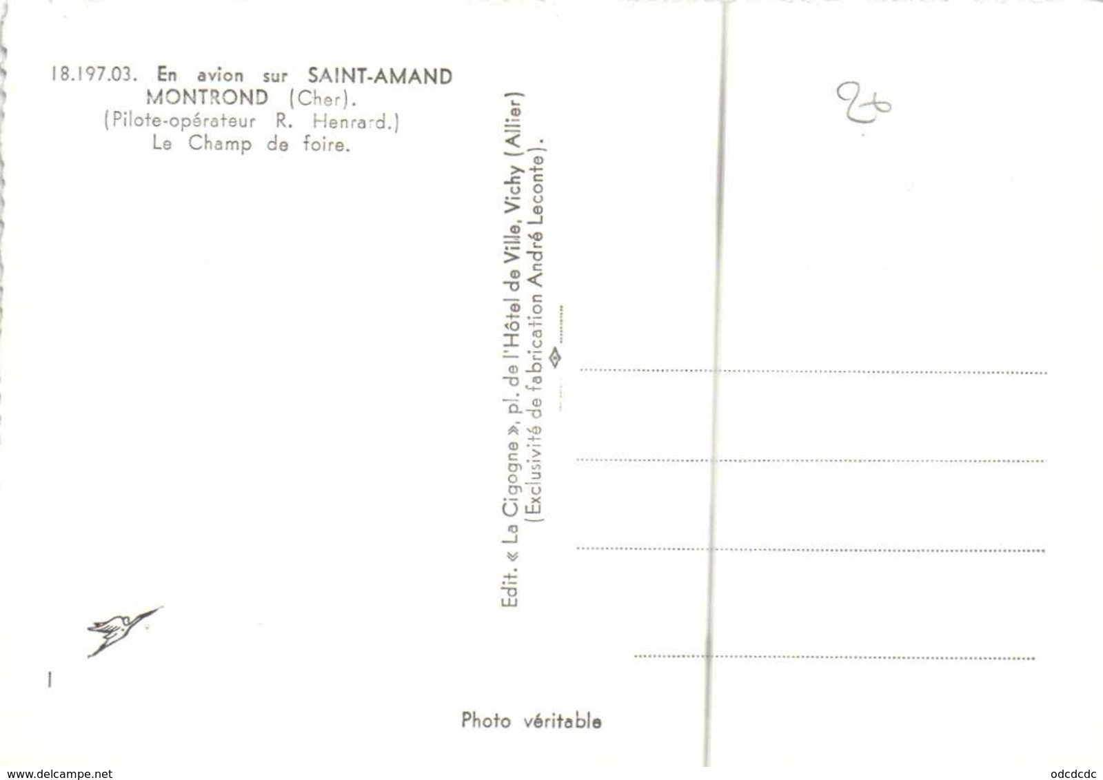 CPSM Grand Format En Avion Sur ST AMAND MONTROND (Cher) Pilote Oprerateur R Henrard Le Champ De Foire   RV - Saint-Amand-Montrond