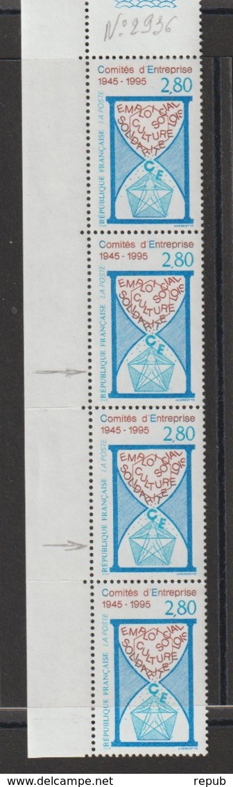 Comités D'entreprise 2936 Absence Du Point Bleu à Gauche Dans Les 2 Timbres Du Centre ** MNH - Unused Stamps