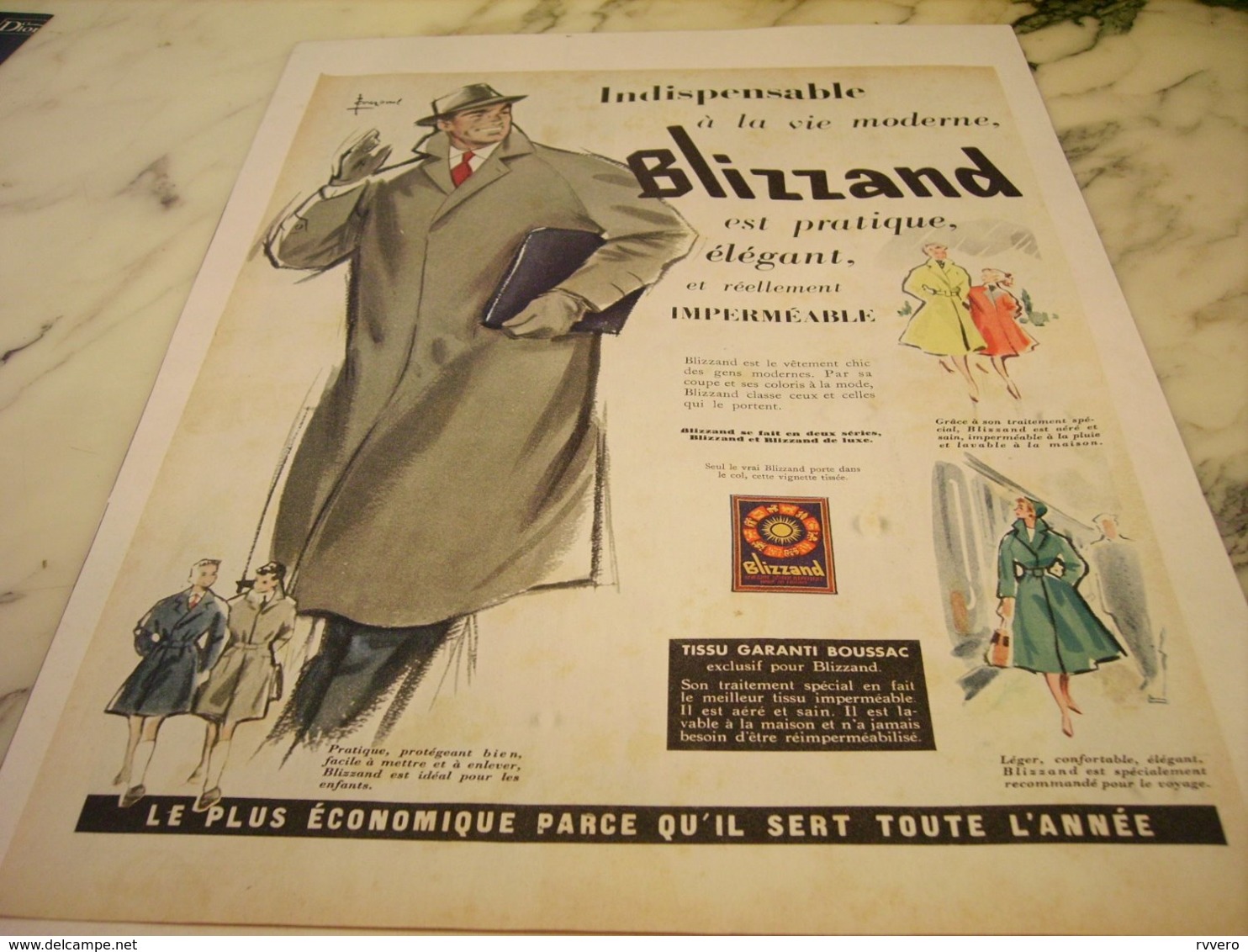 ANCIENNE  PUBLICITE IMPERMEABLE BLIZZAND  1955 - Other & Unclassified