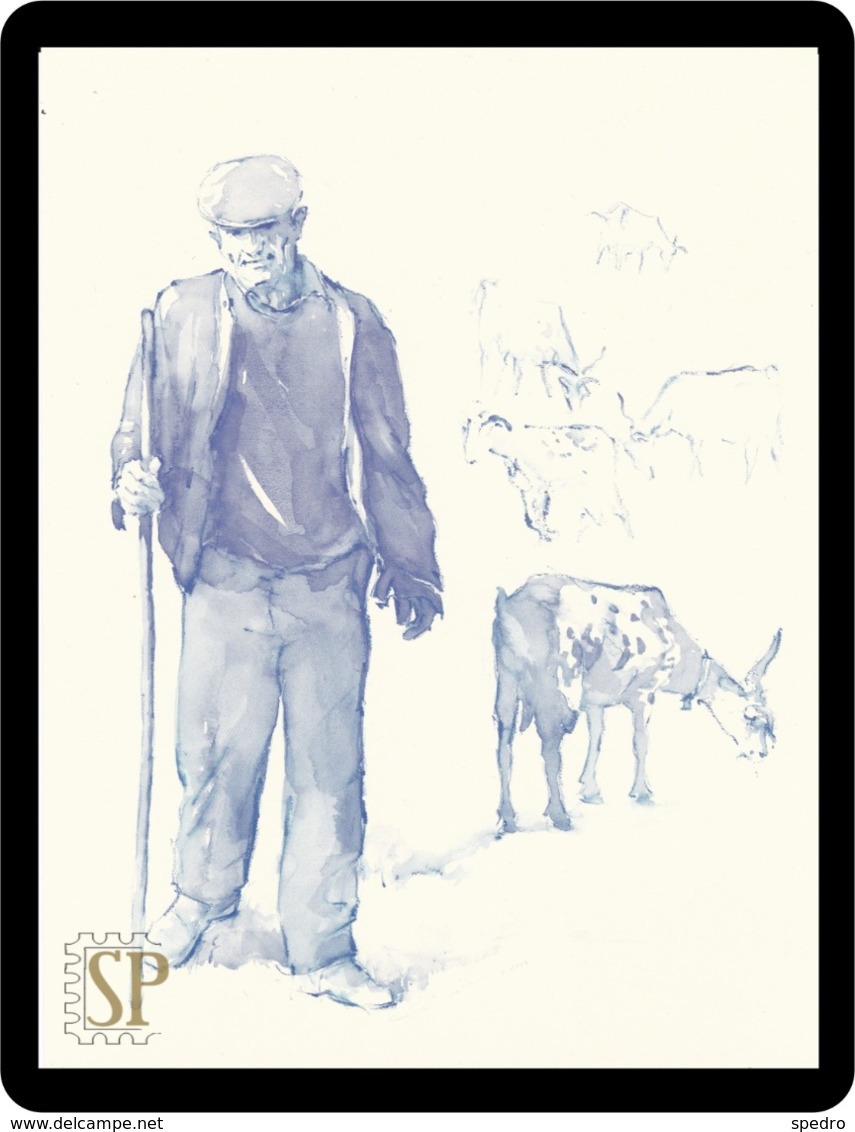 Reproduction D'une Aquarelle Berger Reproduction Of Watercolor Shepherd Reproduktion Aquarells Hirte Herder пастух - Acuarelas