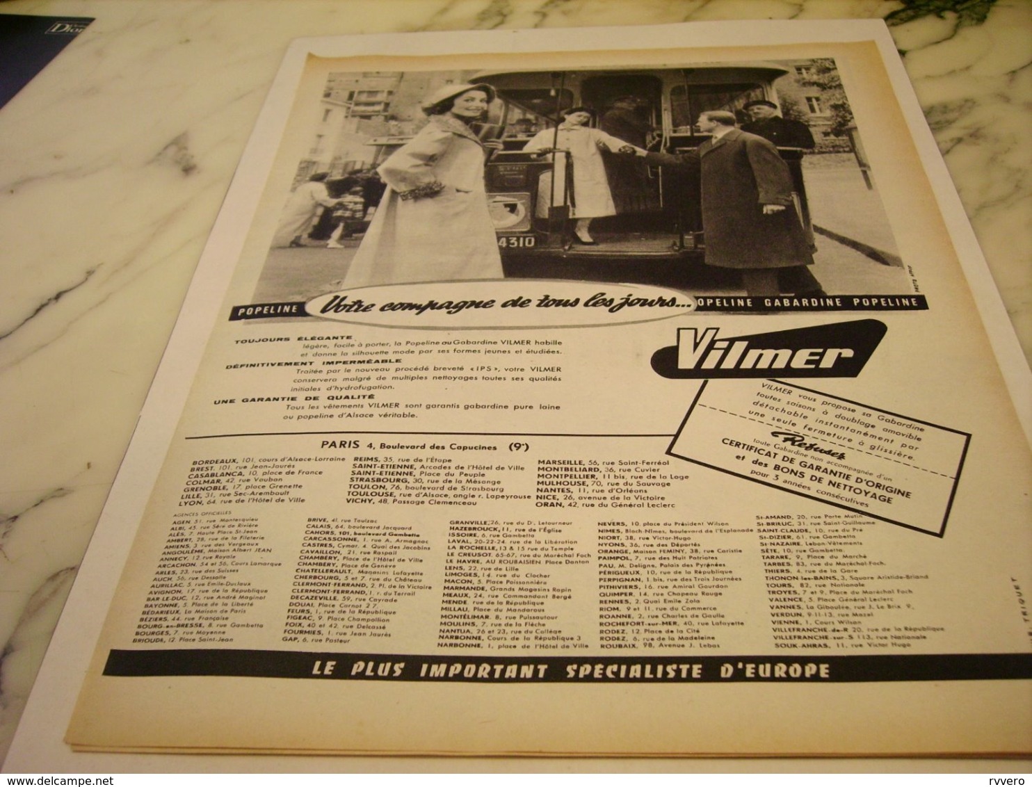 ANCIENNE   PUBLICITE GABARDINES VILMER   1955 - Other & Unclassified