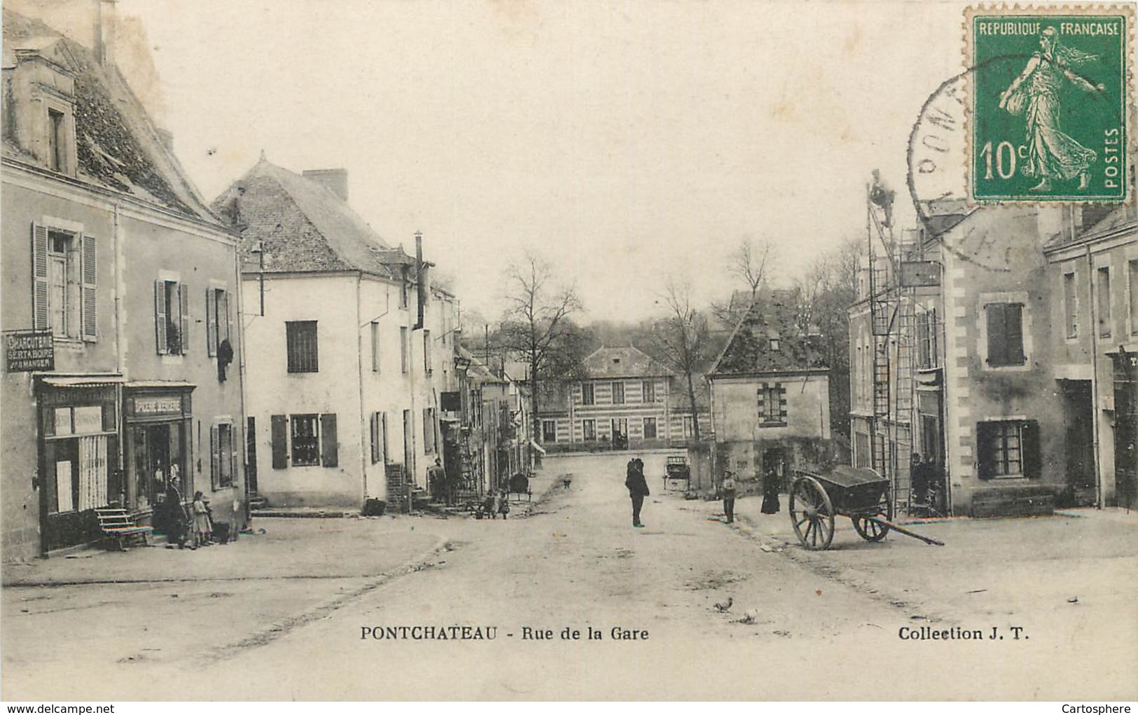 CPA 44 Loire Atlantique Inférieure Pontchâteau Rue De La Gare Ouvrier Sur Echelle à Droite Epicerie Charcuterie - Pontchâteau