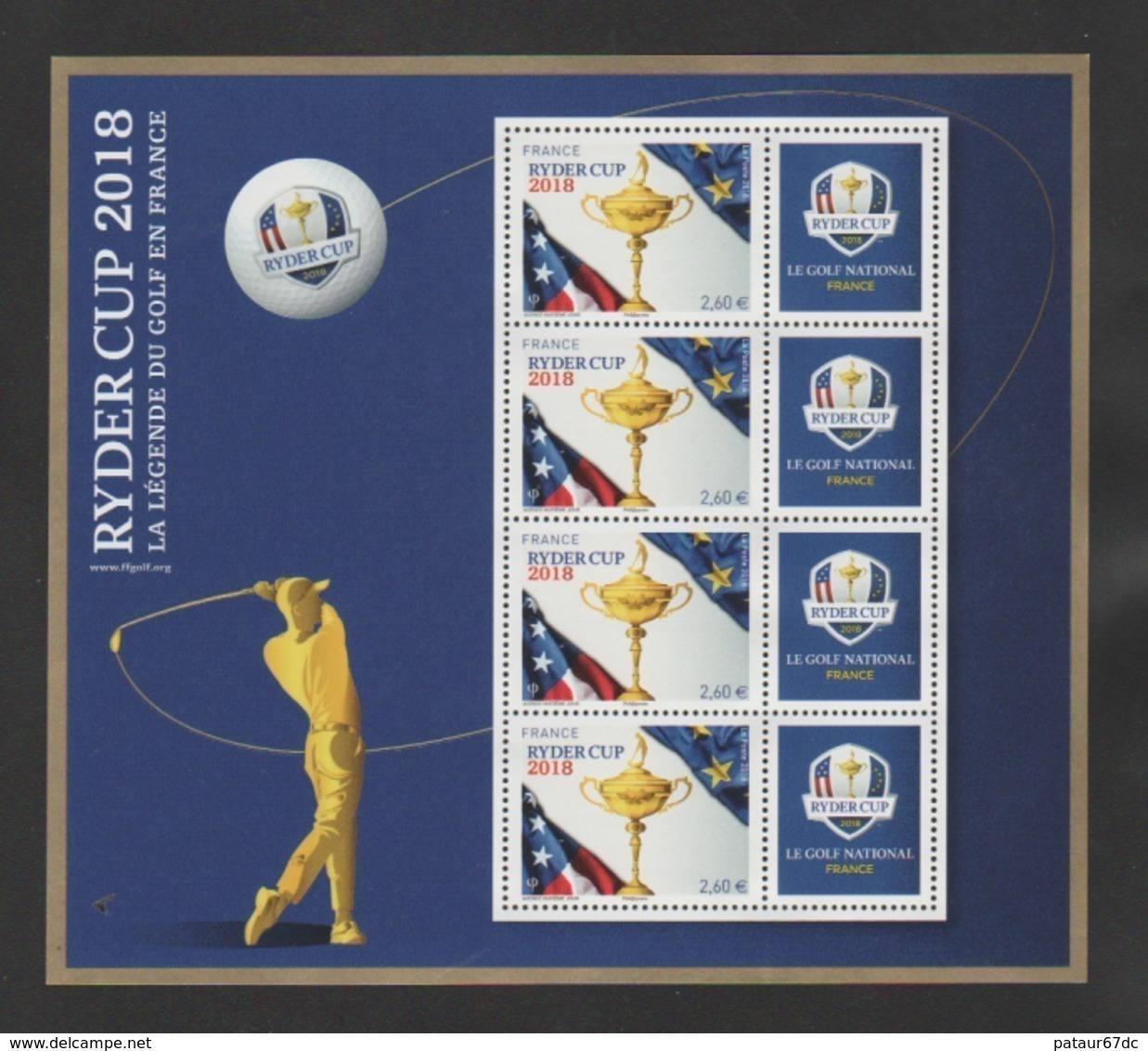 FRANCE / 2018 / Y&T N° 5245A ** En Bloc Ou BF N° 144 ** : 2ème Feuillet Ryder Cup (fond Bleu) - Neufs