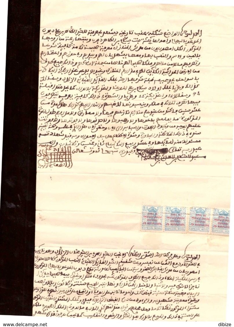 Marruecos. Protectorado Español. 4 Sellos Fiscales Especial Movil Sobre Manuscrito. 1933.Disfrute De Tierras. - Manuscripts