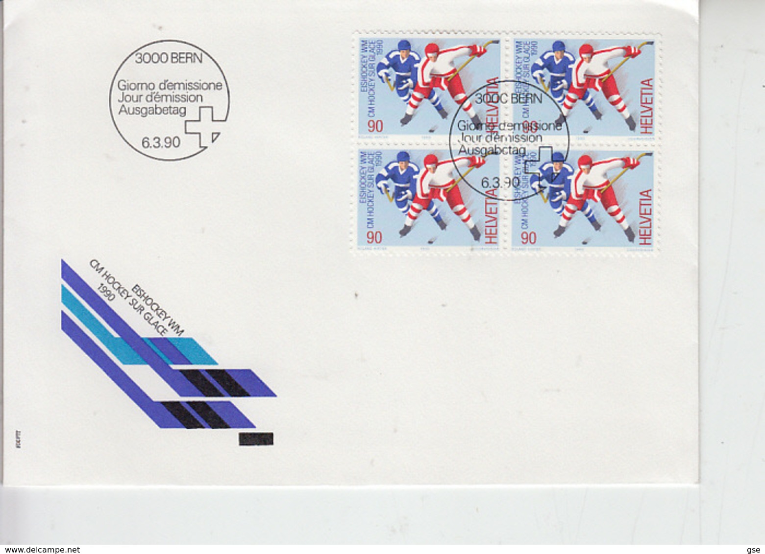 SVIZZERA 1990 -  - Unificato 1340 (quartina)  - Hockey - Hockey (Ijs)