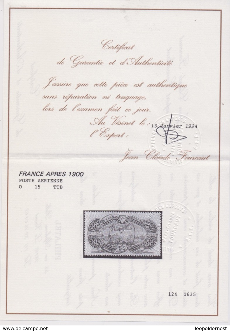 FRANCE - P.A. 15. 50 Frs Burelé Oblitéré. TB. Cote 400€. Certificat D'expert. - 1927-1959 Oblitérés