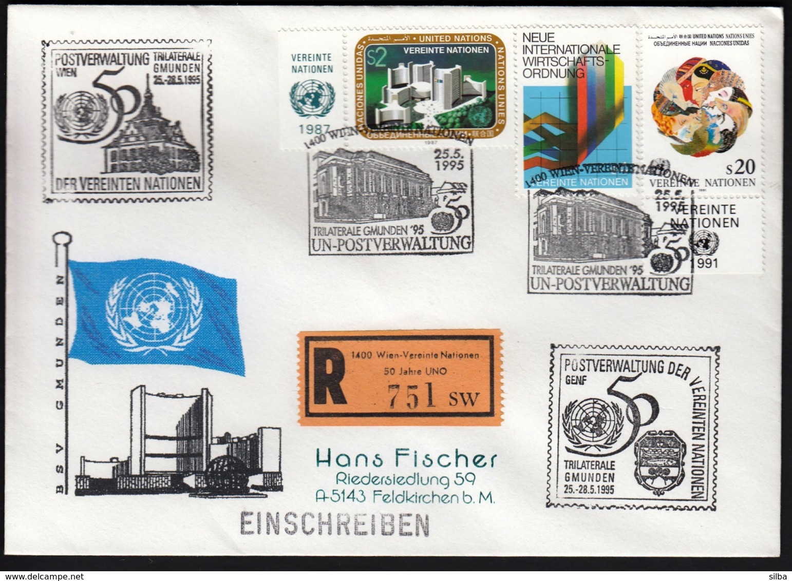 United Nations Wien Vienna 1995 / TRILATERALE, Gmunden / Philatelic Exhibition / Cachet Cancel / R Letter - Esposizioni Filateliche