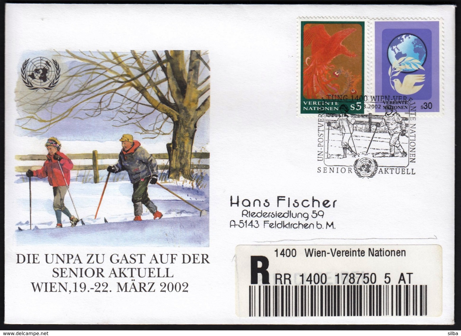 United Nations Wien Vienna 2002 / Senior Aktuell, Cross Country Skiing / R Letter - Winter (Other)