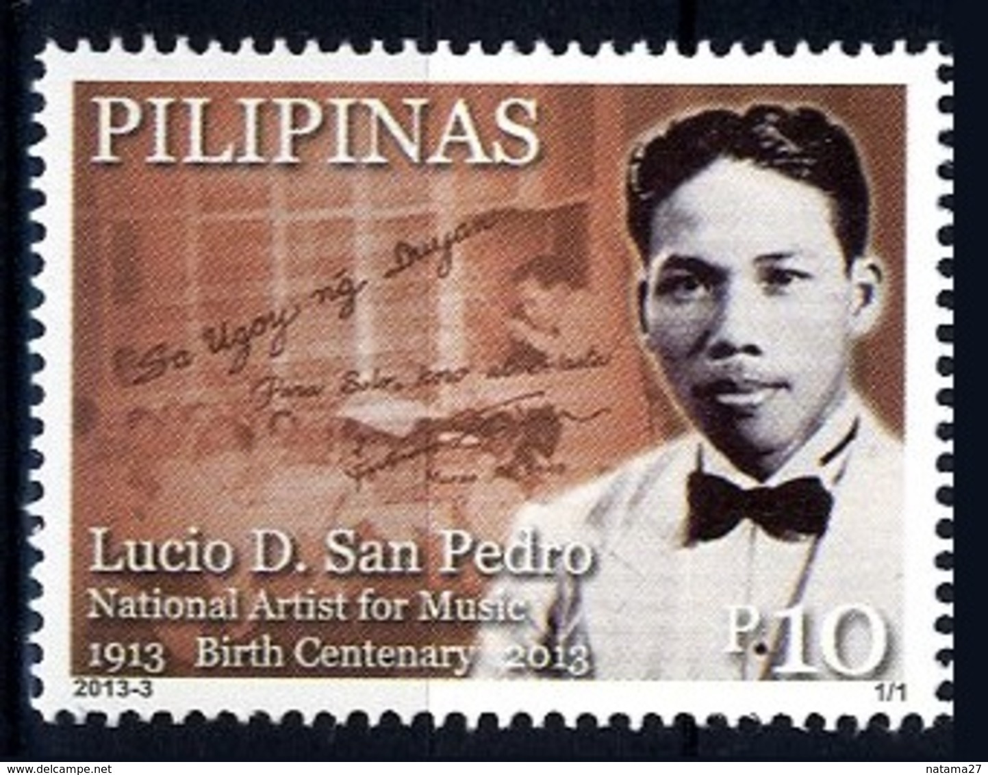 Filippine Philippine Philippinen Pilipinas 2013 Lucio D. San Pedro Birth Centenary Music Artist, 10p.- MNH** (see Photo) - Filippine