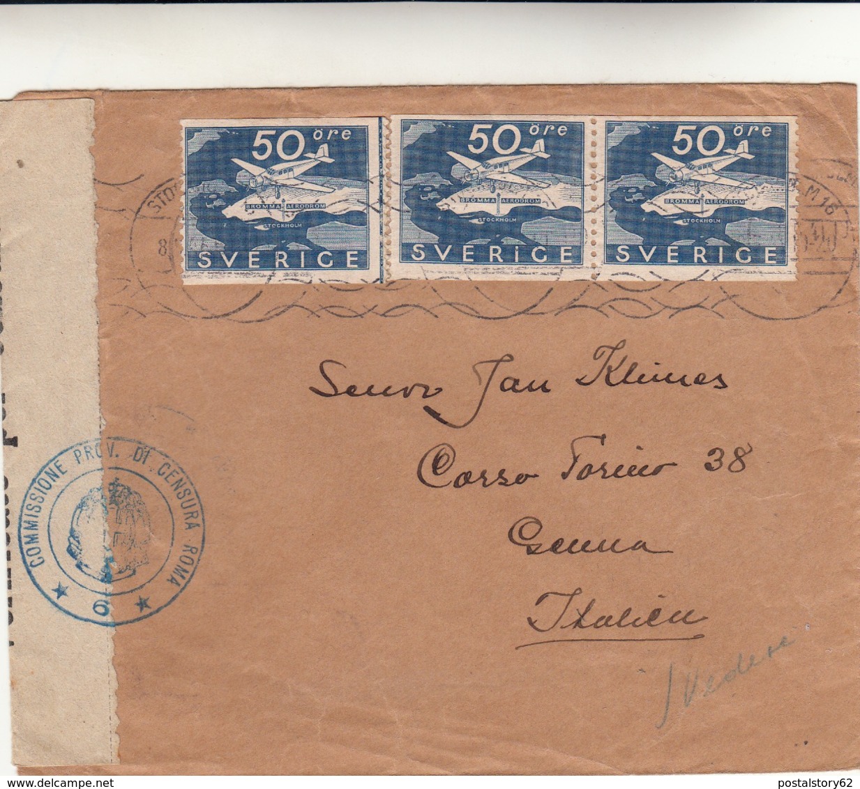 Svezia  Cover Per Genova Vari Timbri Di Censura - 1920-1936 Rollen I