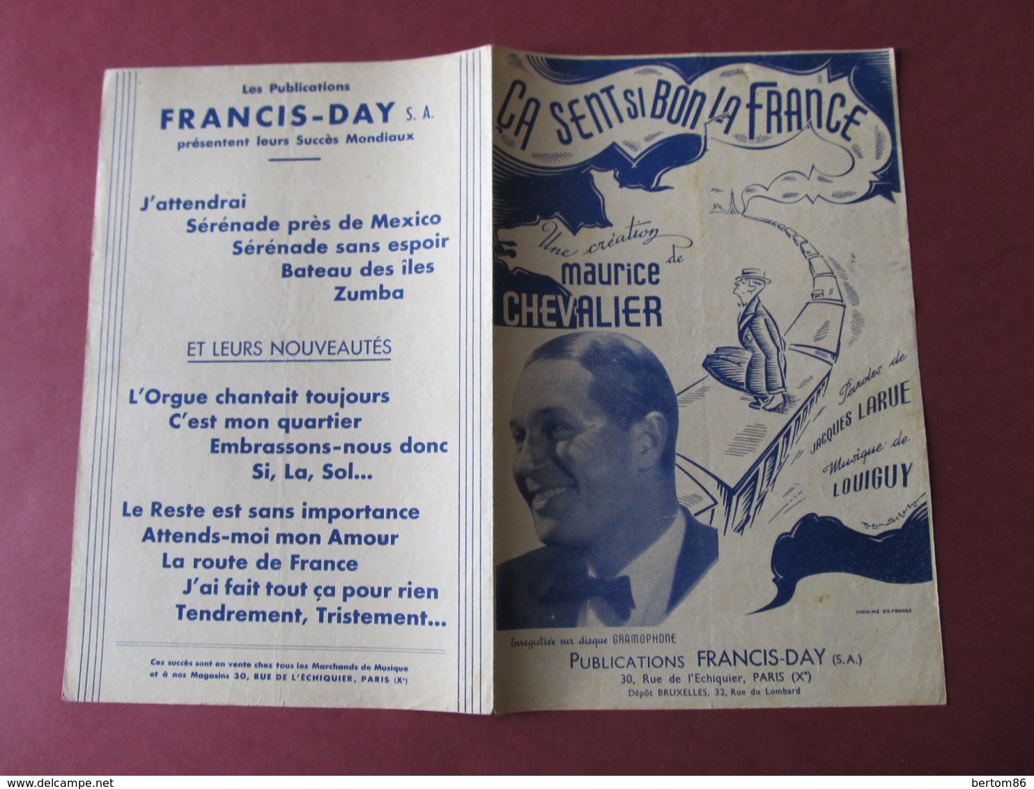 PARTITION - CA SENT SI BON LA FRANCE - MAURICE CHEVALIER / JACQUES LARUE / LOUIGUY - ED. FRANCIS-DAY. - Autres & Non Classés