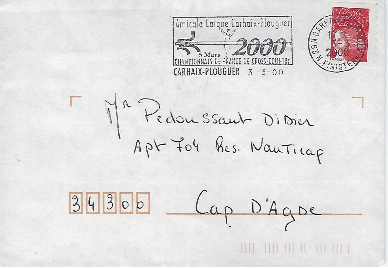 Carhaix-plouguer.championnat De France De Cross-country.amicale Laique 2000 - Mechanical Postmarks (Advertisement)