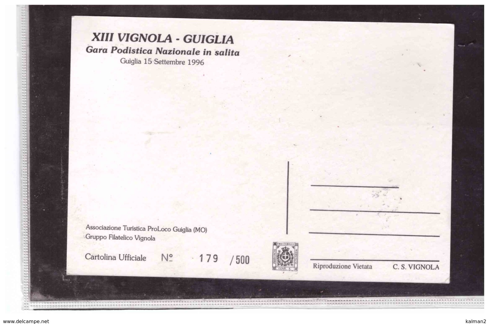 TEM1799   -   GUIGLIA  15.9.1996  /   XIII  VIGNOLA-GUIGLIA  DI PODISMO - Atletica