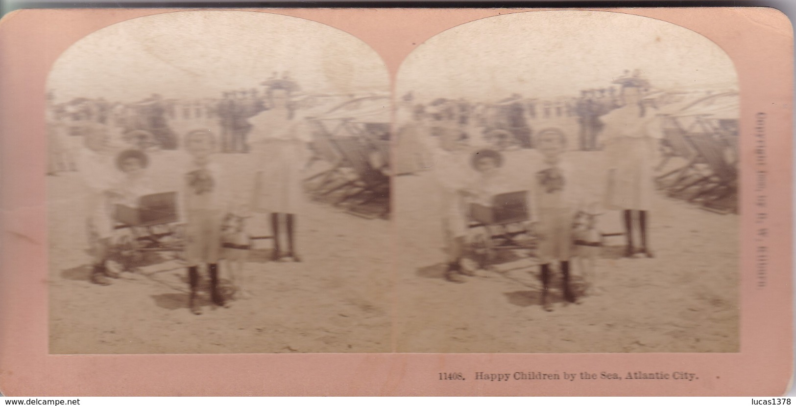 1896  / ETATS UNIS /  KILBURN 11408 / ATLANTIC CITY / HAPPY CHILDREN BY THE SEA - Photos Stéréoscopiques