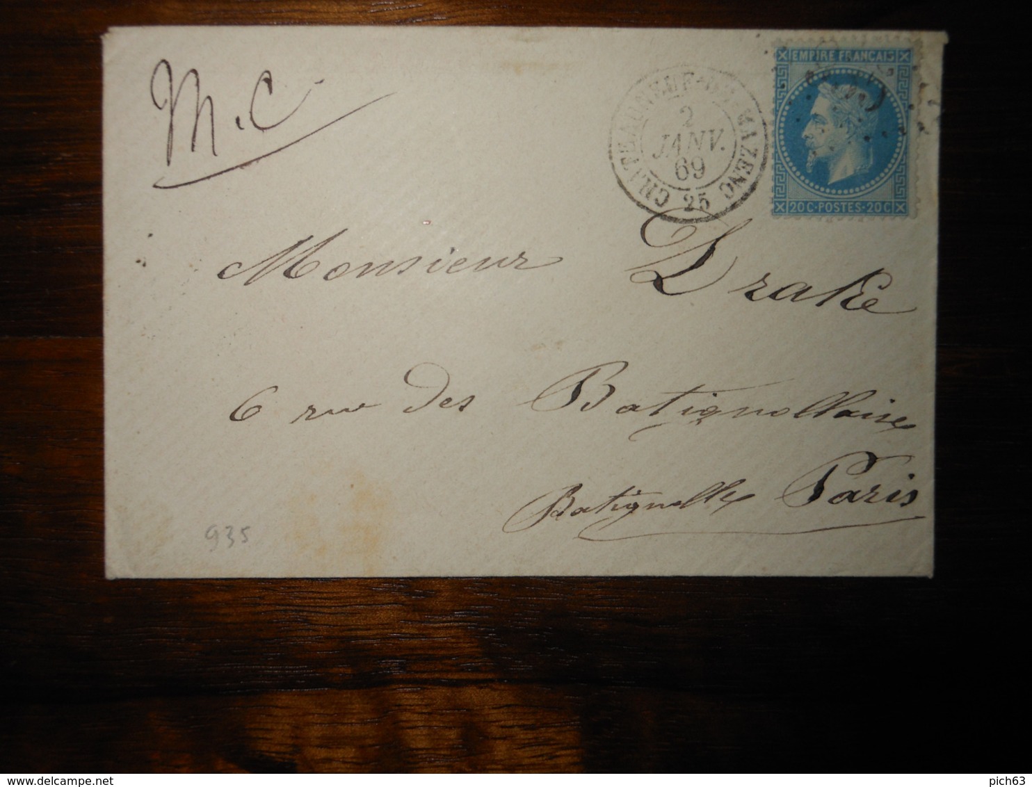 Enveloppe GC 935 Chateauneuf De Mazenc Drome - 1849-1876: Periodo Classico