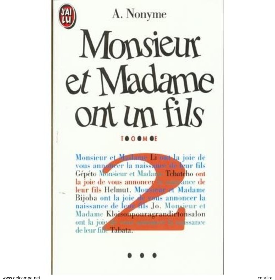 Monsieur Et Madame Ont Un Fils Tome 2 A.nonyme+++TBE+++ LIVRAISON GRATUITE - Autres & Non Classés