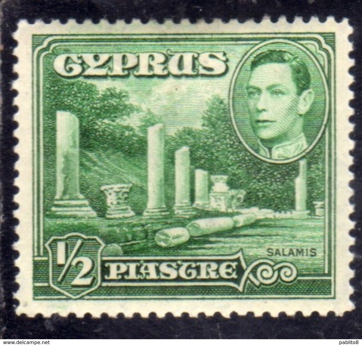 CYPRUS CIPRUS CIPRO 1938 1944 KING GEORGE VI RE GIORGIO COLUMNS AT SALAMIS 1/2pi MLH - Cipro (...-1960)