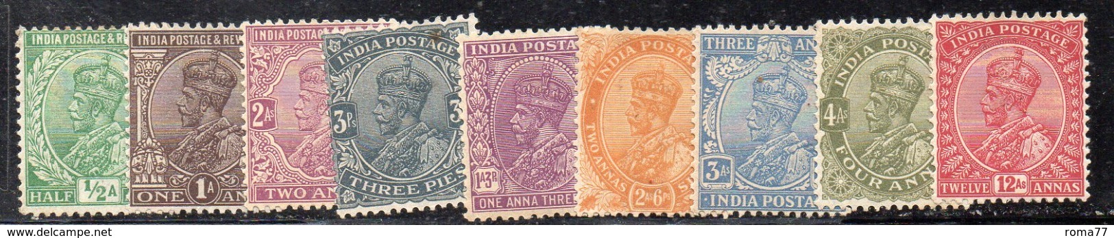 APR3074 - INDIA 1927, 9 Valori Linguellati (2380A).Multi  Star - 1911-35 King George V