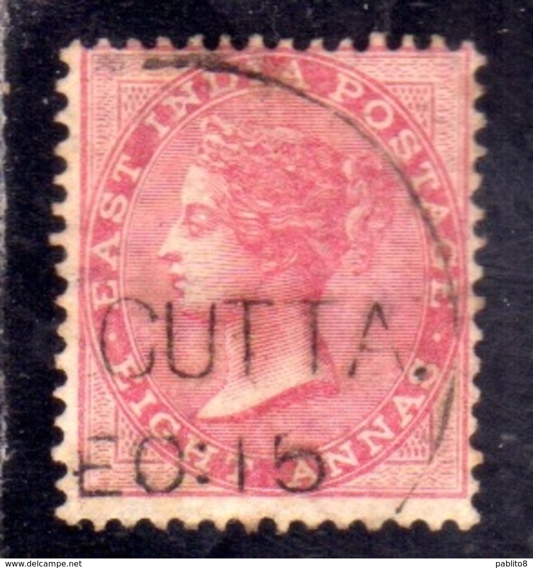 INDIA INDE 1866 1868 QUEEN VICTORIA REGINA VITTORIA ANNAS 8a USATO USED OBLITERE' - 1858-79 Compagnia Delle Indie E Regno Della Regina