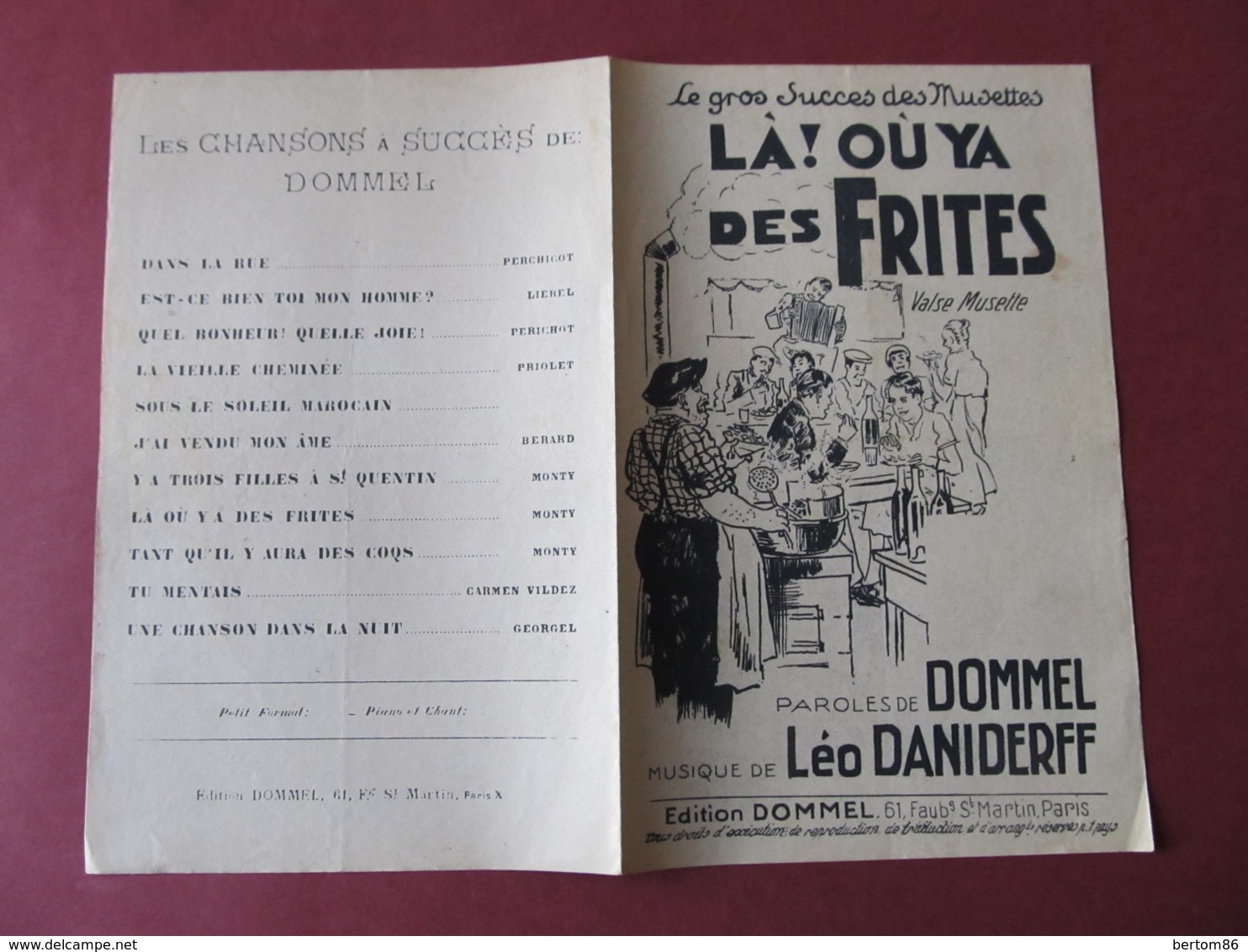 PARTITION - Là ! Où Ya Des FRITES - VALSE MUSETTE - DOMMEL / LEO DANIDERFF. - Autres & Non Classés