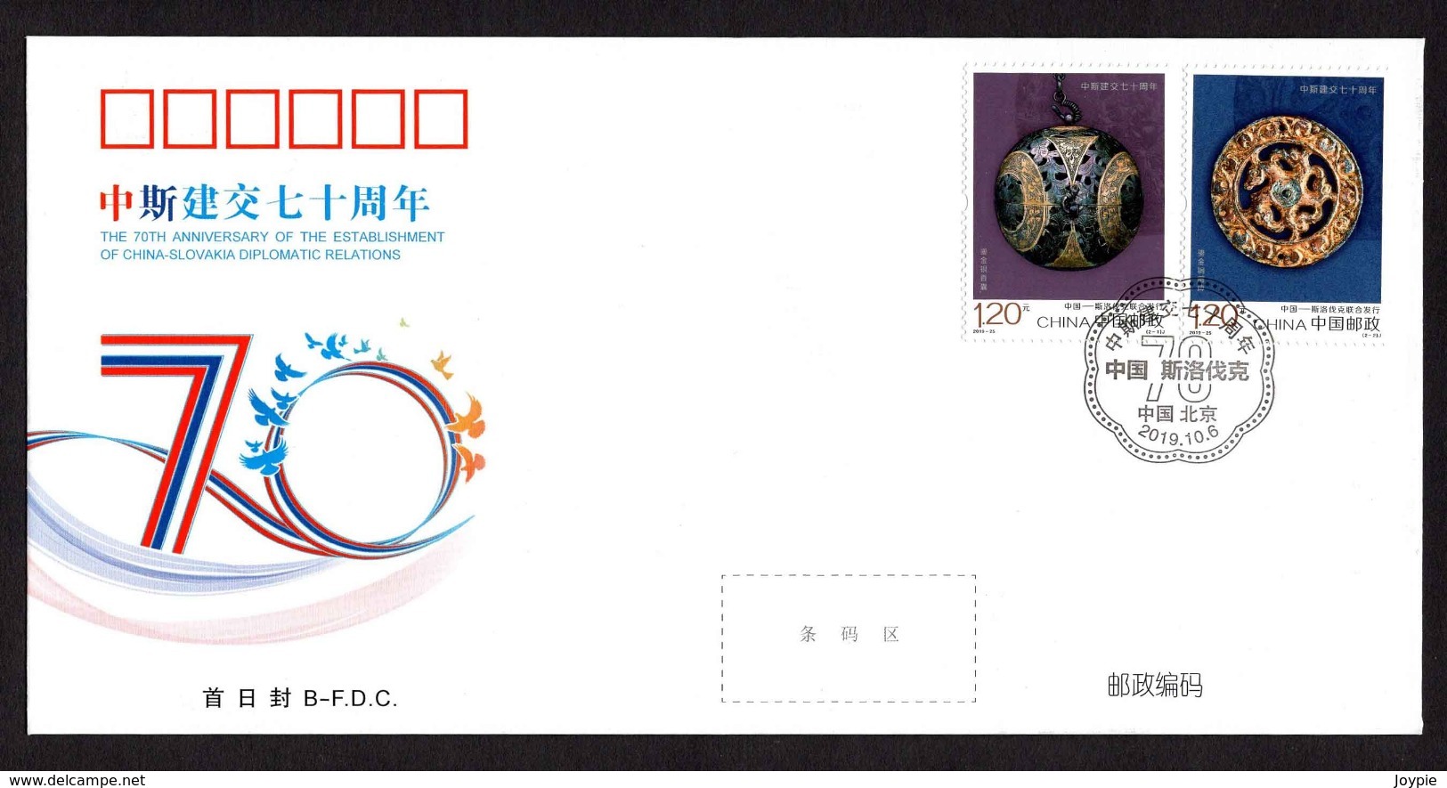 China 2019-25 Beijing FDC Of China Slovakia Relations.Historical Relic,three-dimensional Effect - 2010-2019