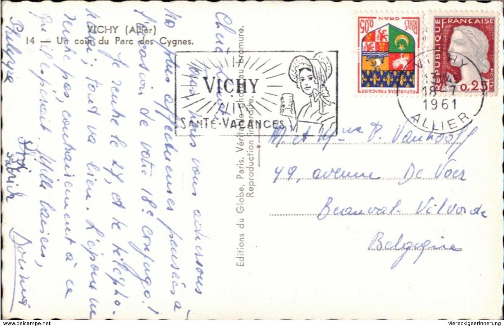 ! [03] CPSM Vichy, Un Coin Du Parc Des Cygnes, 1961, Frankreich - Vichy