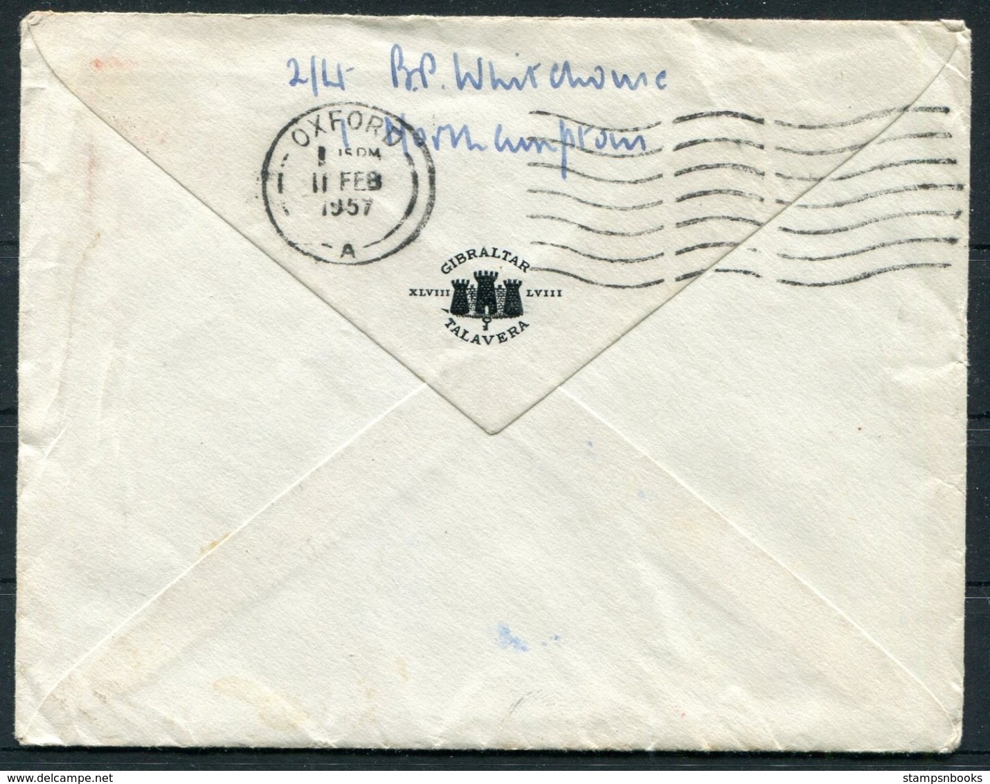 1957 Northamptonshire Regiment FPO Gibraltar/Talavera Crest Cover - Sir Christopher Cox K.C.M.G. Oxford/Colonial Office - Covers & Documents