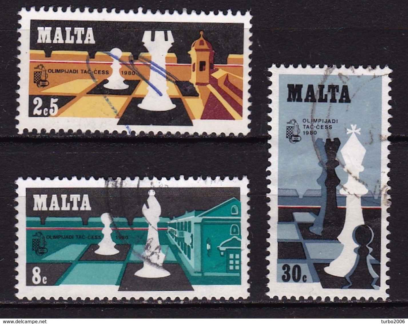 MALTA 1980 Chess Olympics Complete Used Set Michel 621 / 623 - Chess