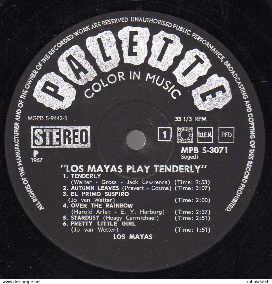 * LP * LOS MAYAS - PLAY TENDERLY (Holland 1967) - Wereldmuziek