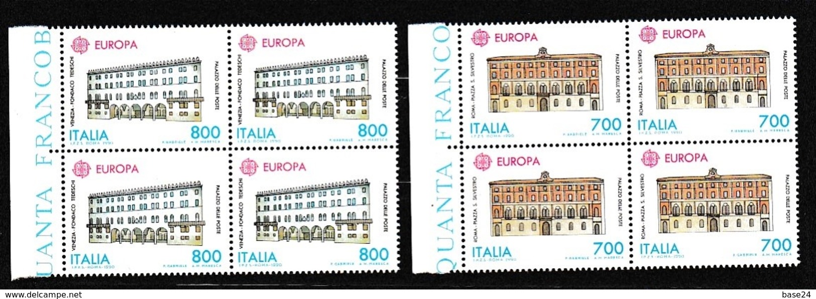 1990 Italia Italy Repubblica EUROPA CEPT EUROPE 4 Serie Di 2v. In Quartina MNH** Bl.4 - 1990