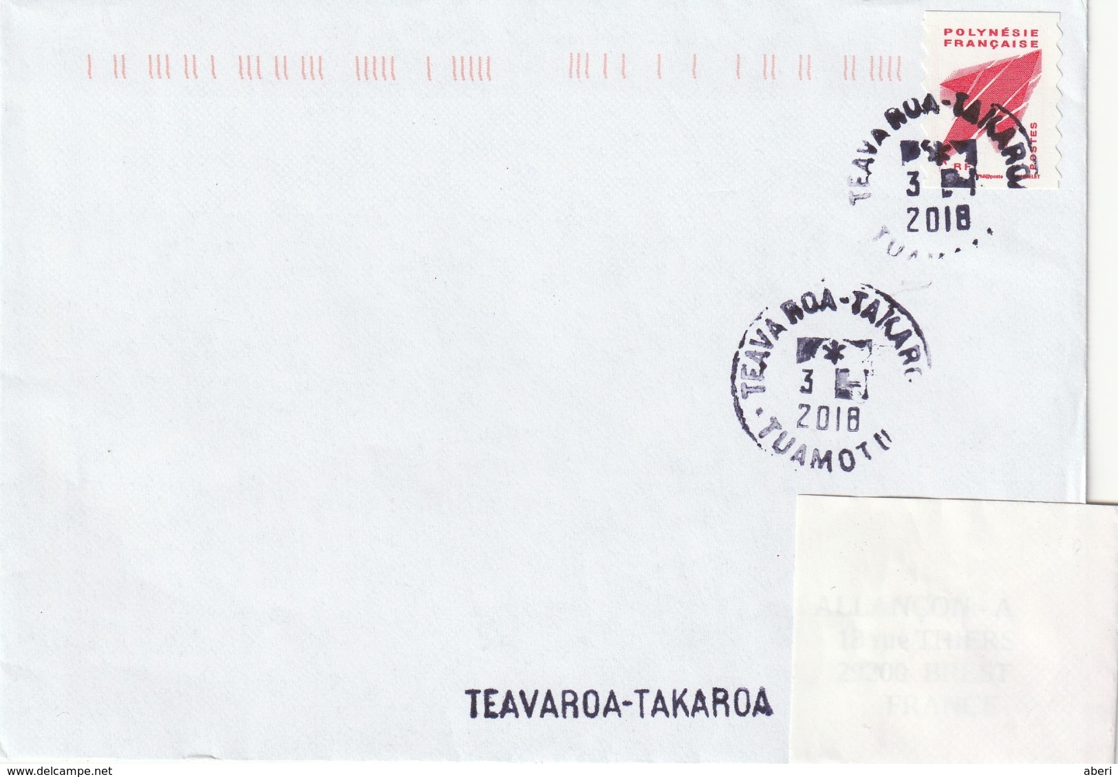 13091  TEAVAROA - TAKAROA - TUAMOTU - POLYNÉSIE FRANÇAISE - LINÉAIRE - Lettres & Documents