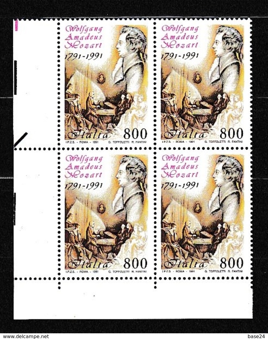 1991 Italia Repubblica WOLFGANG AMADEUS MOZART 4 Serie In Quartina MNH** Bl.4 - 1991-00:  Nuovi