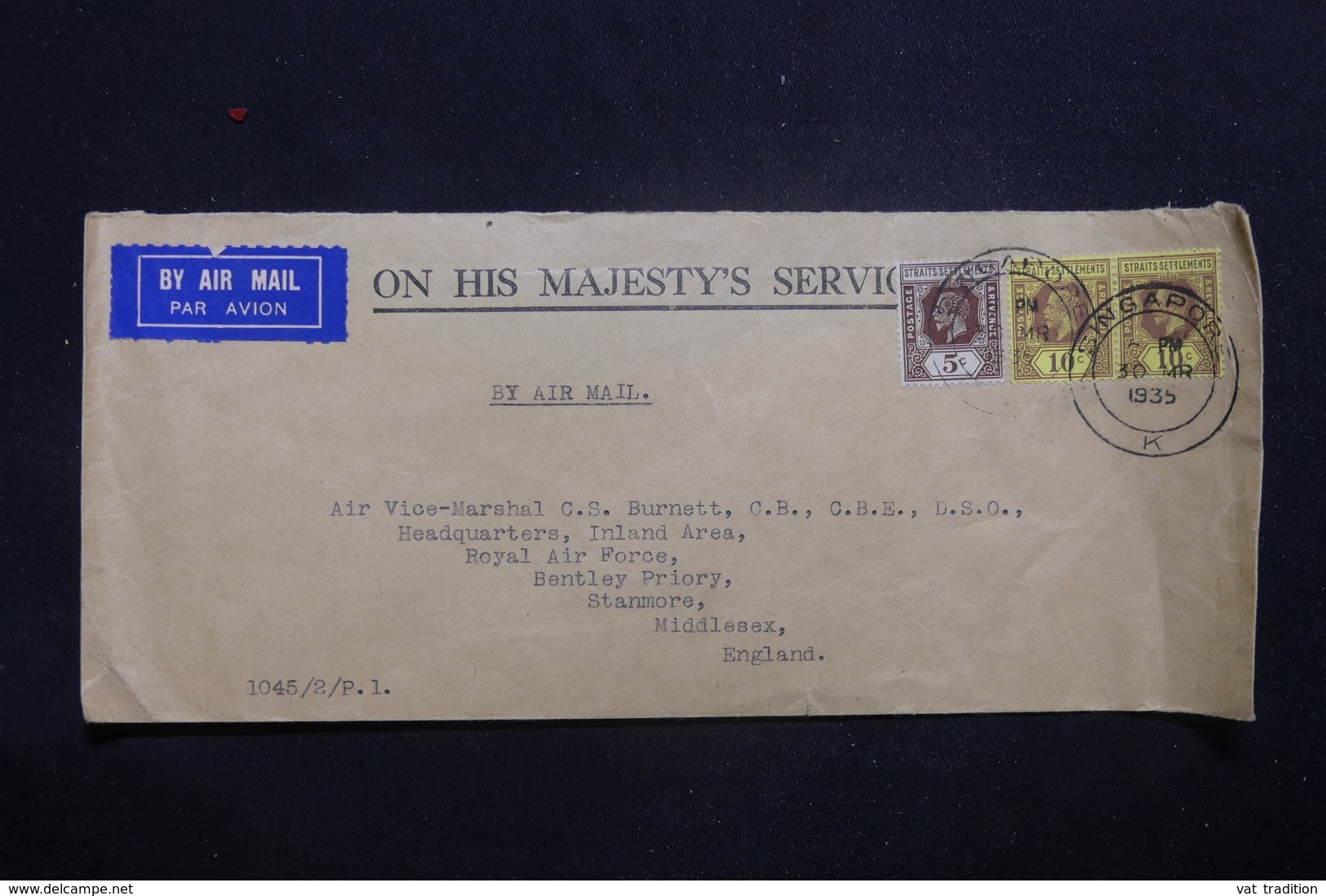 MALAISIE - Enveloppe De Singapore Pour Le Royaume Uni En 1935, Affranchissement Plaisant - L 43596 - Straits Settlements
