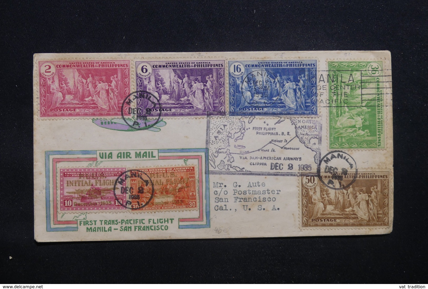 PHILIPPINES - Enveloppe 1er Vol Manille / San Francisco En 1935, Affranchissement Plaisant - L 43606 - Philippinen