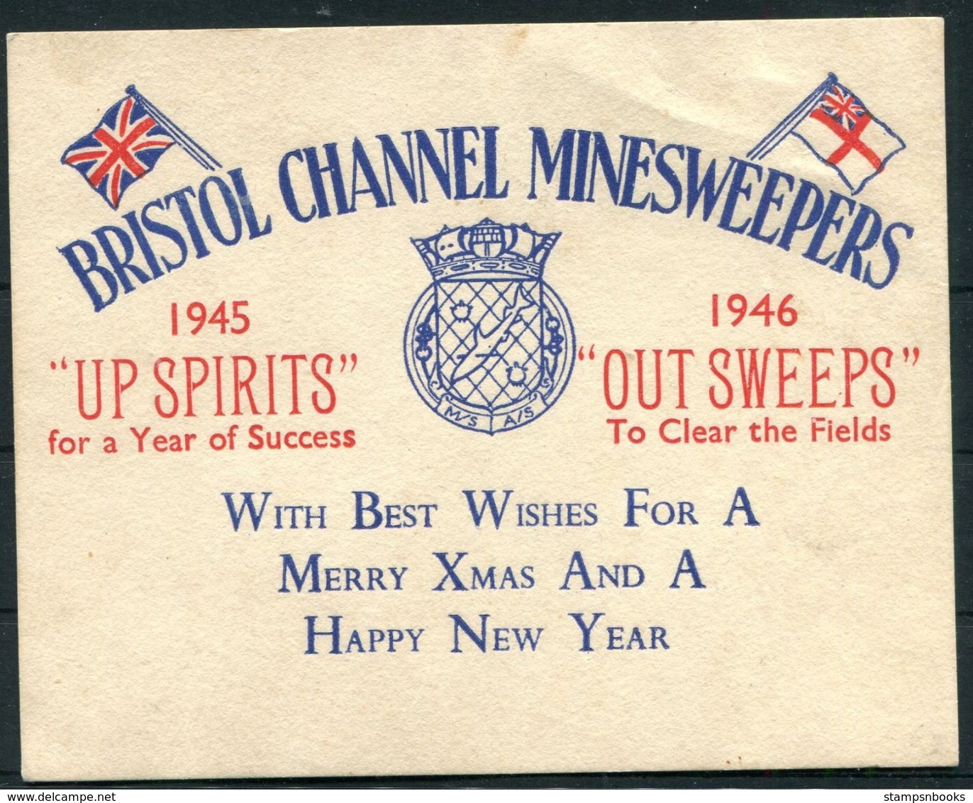 1945/6 Bristol Channel Minesweepers Royal Navy Ship Christmas Card. - Documents