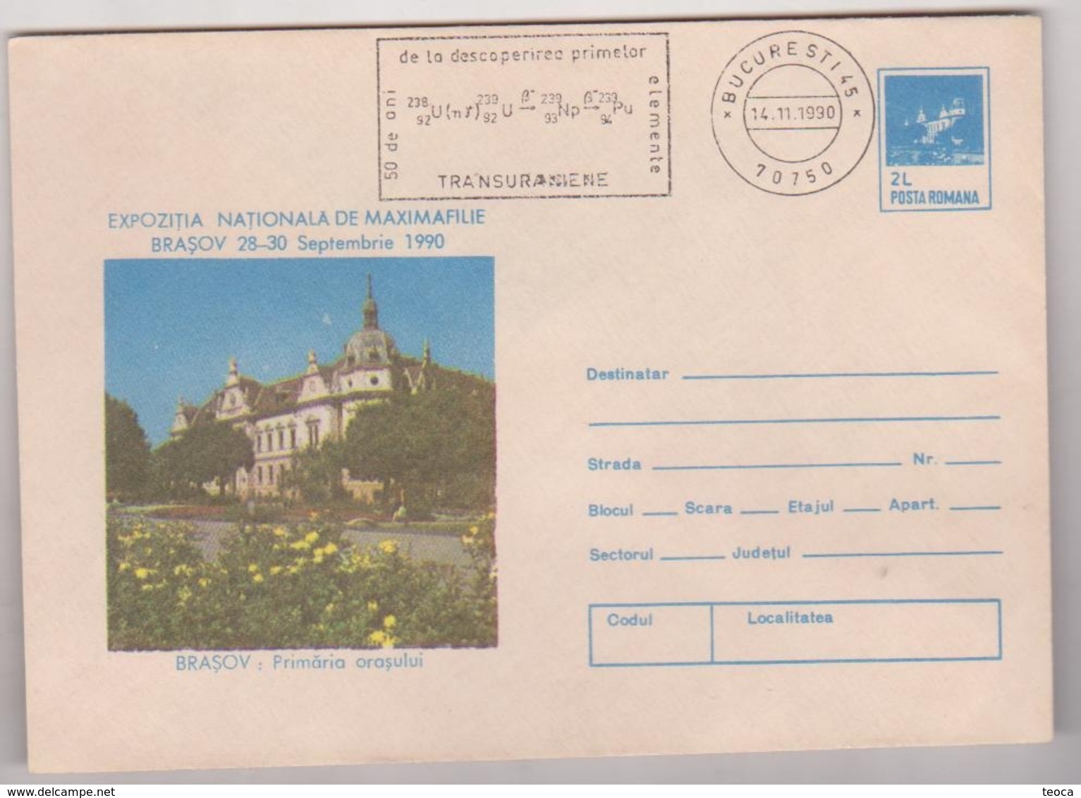 Physics Cover Romania 1990 Special Postmark 50 Years After The Discovery Of The First Elements Of Transuran - Physics