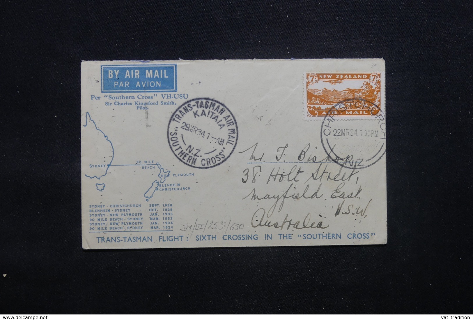 NOUVELLE ZÉLANDE - Enveloppe Par Avion De Christchurch Pour L 'Australie En 1934 - L 43616 - Lettres & Documents